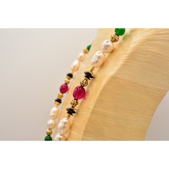 KJL Avon Necklace Maltese Cross Cabochon Pearl Beaded Gold Crystal Signed Bin3B - Picture 10 of 12